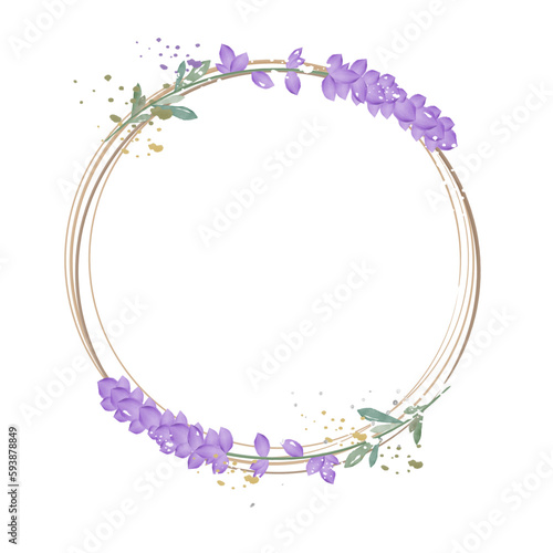 Wreath with lavender flowers on white background. Wedding illustration