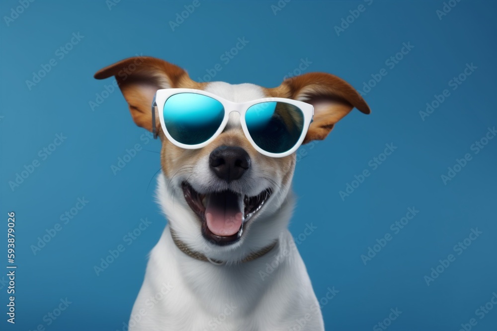 dog background isolated funny cute pet smile happy portrait animal sunglasses. Generative AI.