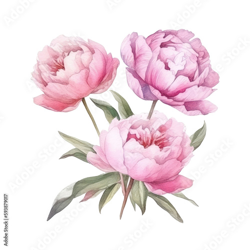 Peony watercolor flower. Illustration AI Generative.