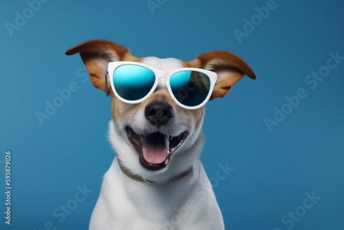 dog background isolated funny cute pet smile happy portrait animal sunglasses. Generative AI.