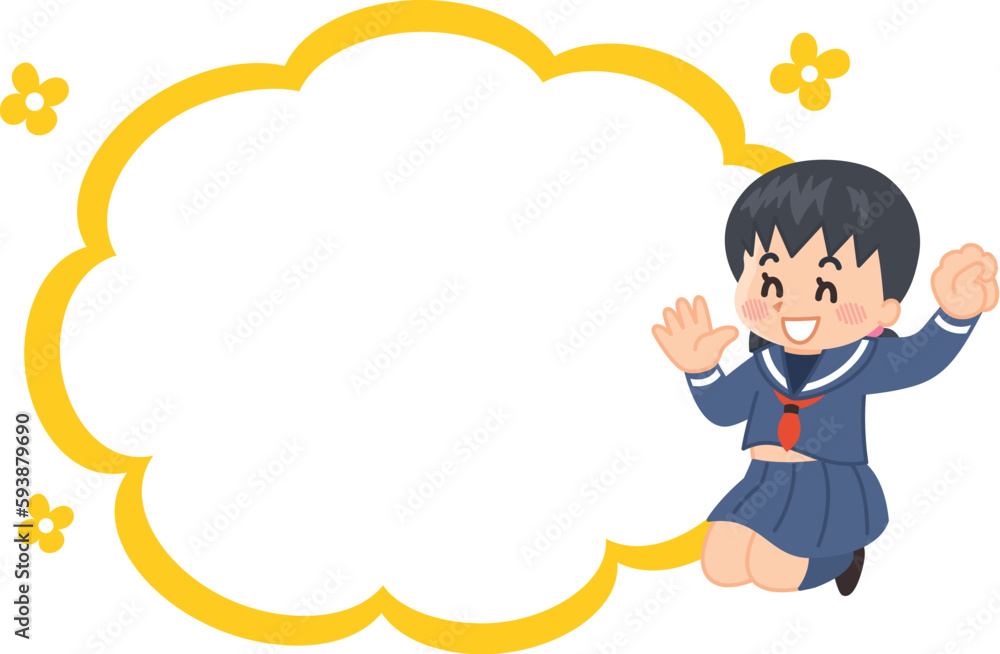 セーラー服を着た女子学生と吹き出しのイラストセット セーラー服を着た女子学生と吹き出しのイラストセット