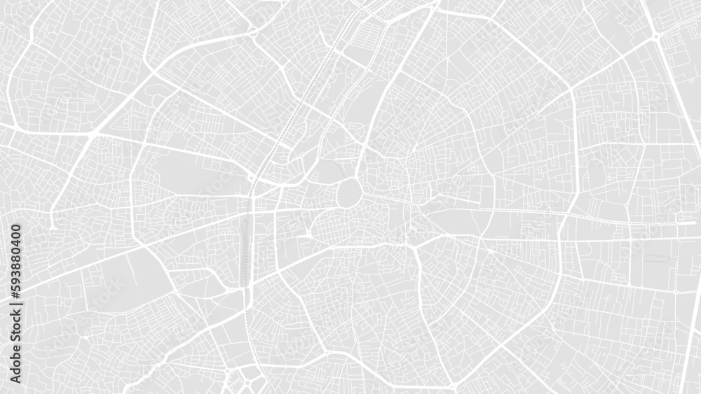 White and light grey Konya city area vector background map, roads and water illustration. Widescreen proportion, digital flat design.