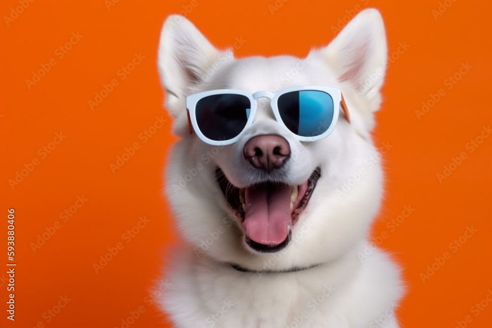 Obraz premium smile dog orange portrait funny animal cute isolated pet sunglasses background. Generative AI.