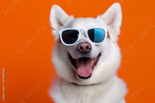smile dog orange portrait funny animal cute isolated pet sunglasses background. Generative AI. © SHOTPRIME STUDIO