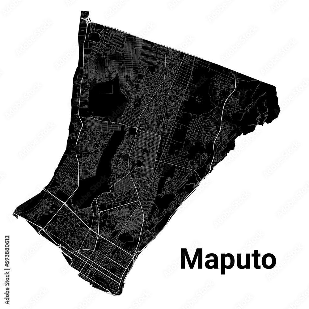 Maputo city map, capital of Mozambique. Municipal administrative