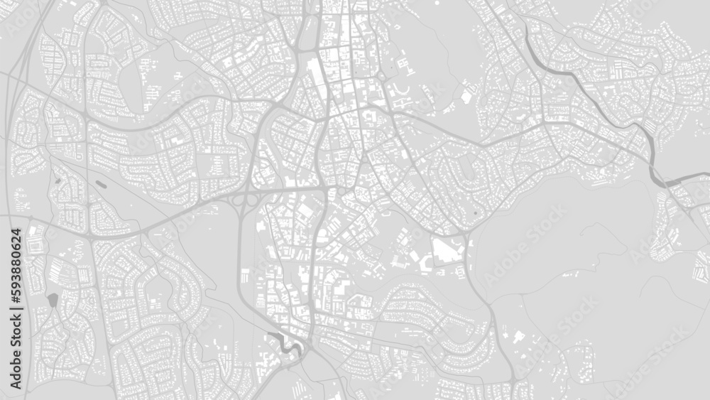 White and light grey Windhoek city area, Namibia, vector background map, roads and water cartography illustration.