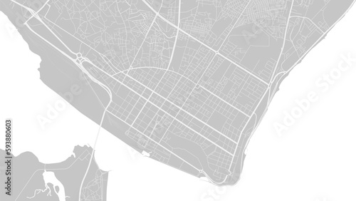 Background Maputo map, Mozambique, white and light grey city poster. Vector map with roads and water. Widescreen proportion, flat design roadmap.