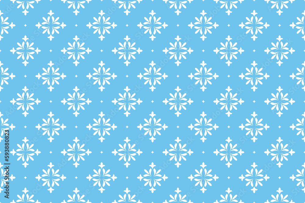 Flower geometric pattern. Seamless vector background. White and blue ornament. Ornament for fabric, wallpaper, packaging. Decorative print