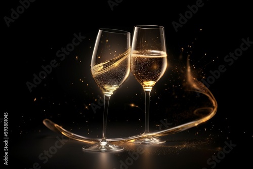 Golden glass champagne. Generate Ai