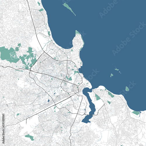 Dar es Salaam map, city of Tanzania. Municipal administrative area map with rivers and roads, parks and railways.
