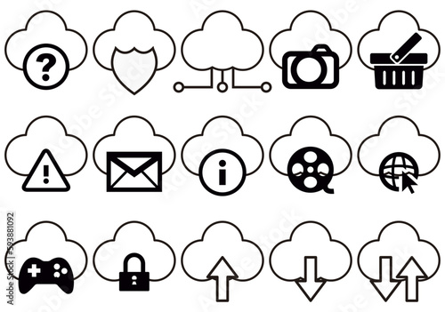 Iconos de almacenamiento en la nube en fondo blanco.
