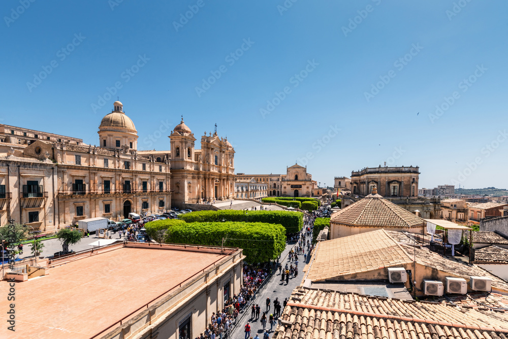 View of the main square of Noto, and of the Baroque-style cathedral