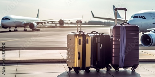 Stampa su tela Suitcase with luggage at airport - The Challenges of Airport Luggage and the Suitcase Hassle