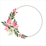 Wreath with bougenvillea flowers. Pink Bougainvillea wreath. Vector illustration.