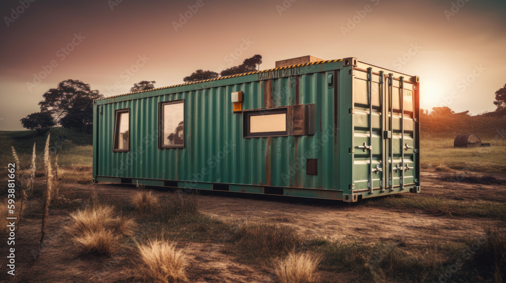 Obraz premium Off grid shipping container home realistic isolated. Al generated