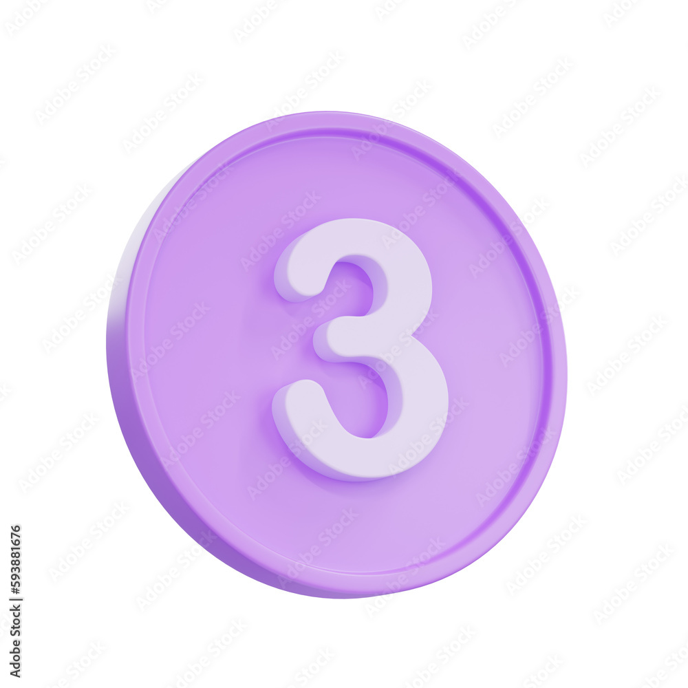 3D render Notice buttons with the number 3 icon isolated for social media reminders. 3D render Notice buttons with the number 3 icon isolated for social media reminders.