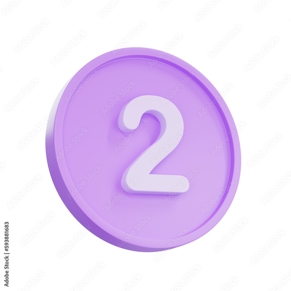 3D render Notice buttons with the number 2 icon isolated for social media reminders. 3D render Notice buttons with the number 2 icon isolated for social media reminders.