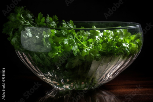 fresh parsley in a glass bowl