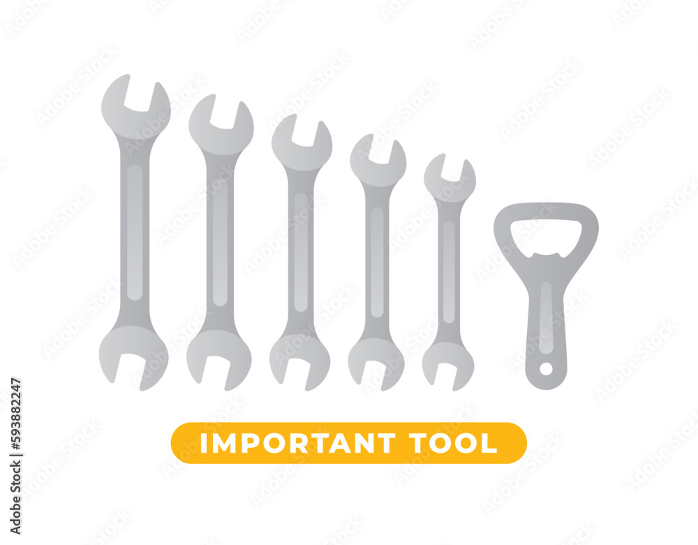Vector service key symbols with beer opener. Text Important tool. Isolated on white background. Vector service key symbols with beer opener. Text Important tool. Isolated on white background.