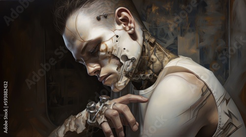 Cyborg man. Ai robot sci-fi technology paining style illustration created with generative ai