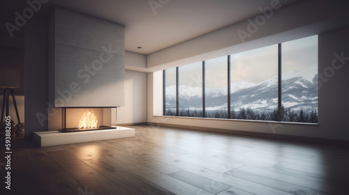 Architecture  empty living room with large windows. AI generated