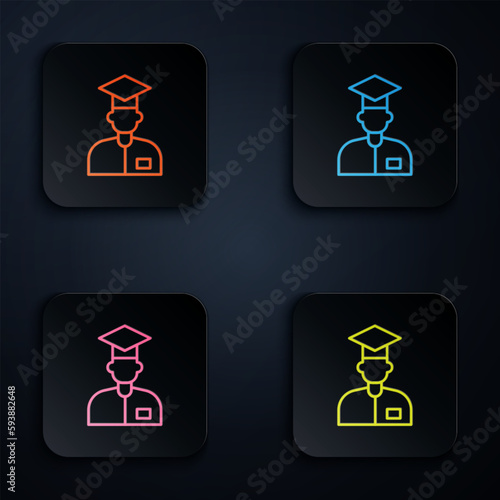 Color neon line Laboratory assistant icon isolated on black background. Set icons in square buttons. Vector