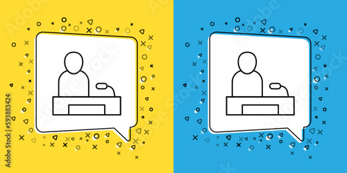 Set line Television report icon isolated on yellow and blue background. TV news. Vector