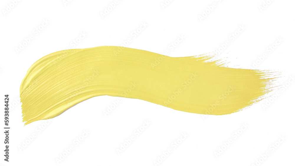 Acrylic lemon yellow paint brush track blank art isolated on the white background