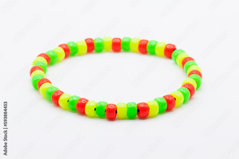 bracelets with plastic beads in red, green and yellow bracelets with plastic beads in red, green and yellow
