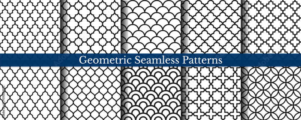 Geometric seamless patterns. Retro pattern set. Vector