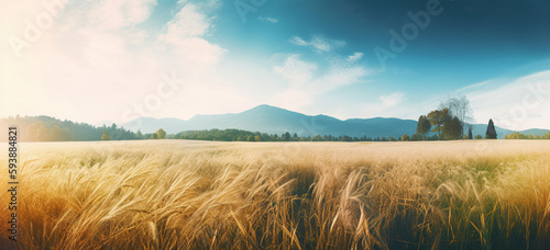 Panoramic shot of a wheat field on a wonderful day in the fall © Zoe K.