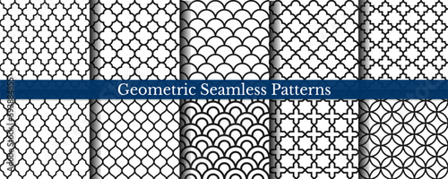 Geometric seamless patterns. Retro pattern set. Vector