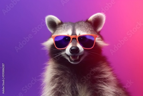 young raccoon glasses fun pet animal music background portrait party dance. Generative AI.