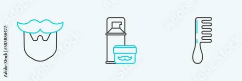 Set line Hairbrush, Mustache and beard and Shaving gel foam icon. Vector