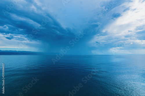 Stormy rain cloud over the sea, summer tempest at the Adriatic sea coastline photo