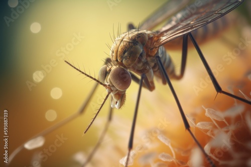 Mosquito on skin macroview. Generate Ai