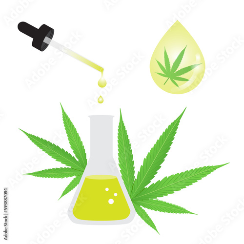 Cannabis extract vector isolated on white background. Cannabinoid, Cannabidiol, CBD oil, Tetrahydrocannabinol, THC. Ingredient in cannabis, hemp, ganja,  marijuana, hash. Medical cannabis concept.