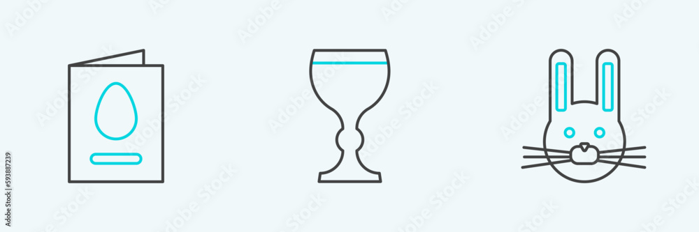 Set line Easter rabbit, Greeting card with Happy and Wine glass icon. Vector Set line Easter rabbit, Greeting card with Happy and Wine glass icon. Vector