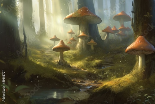 Mushroom in magical forest. Generate Ai