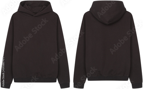 Wallpaper Mural black long sleeve hoodie with hood, front and back views, isolated on transparent or white background, png	 Torontodigital.ca