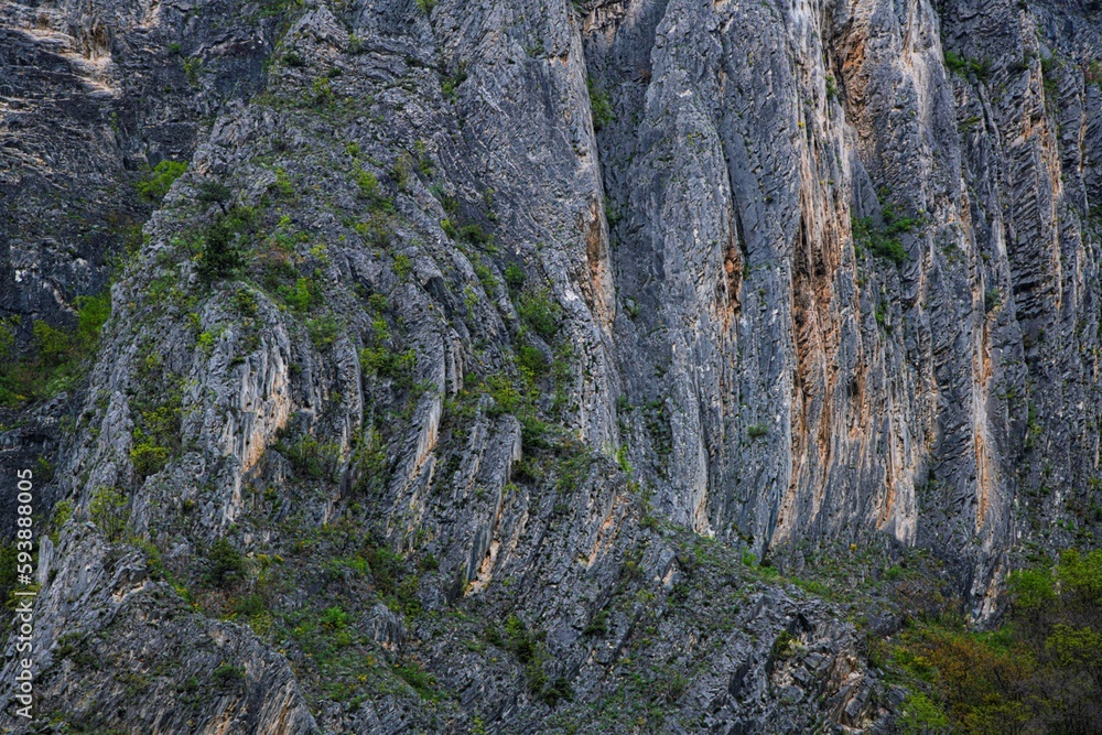 the eroded geology of the Matka canyon in North Macedonia in close up
