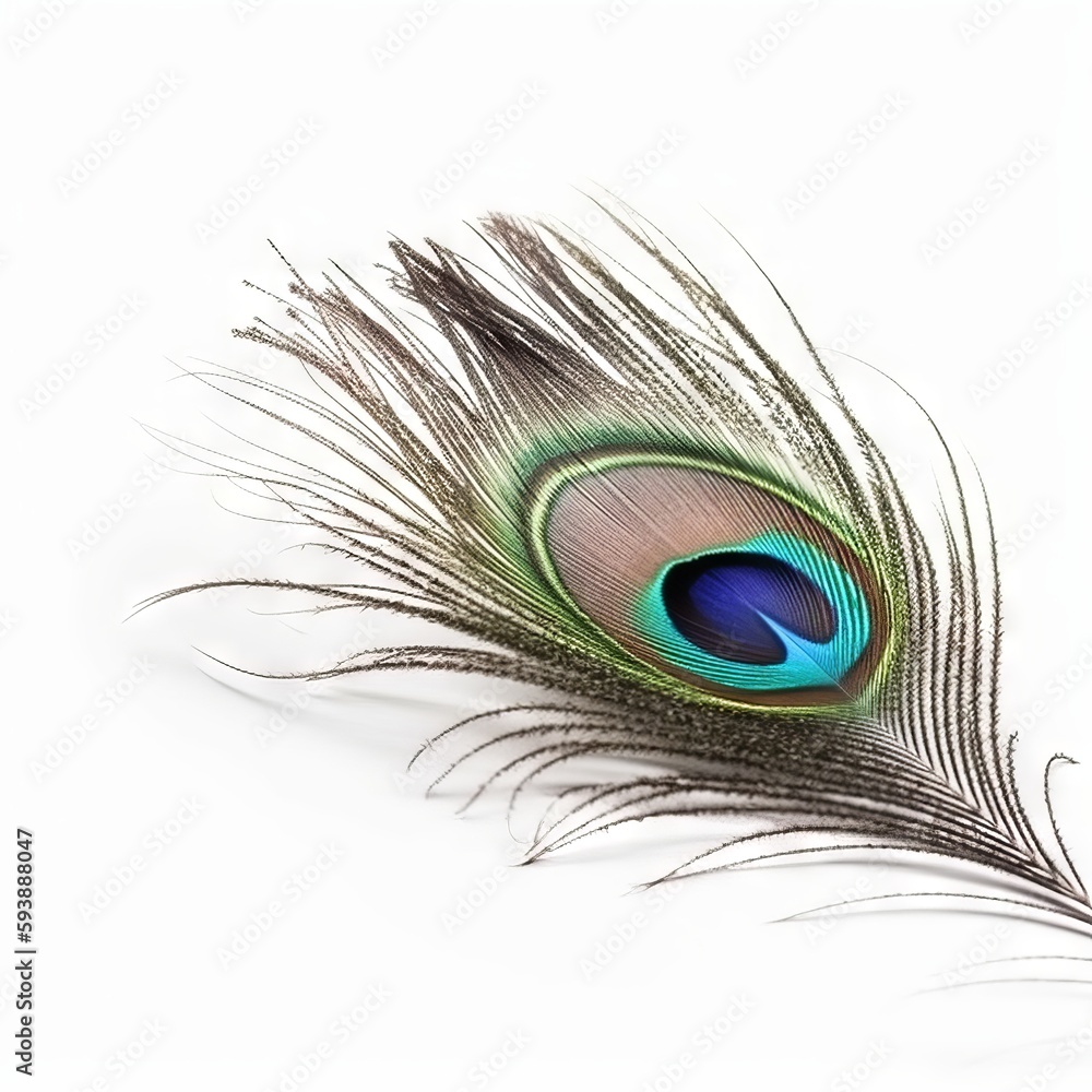 Obraz premium Peacock feather on white background
