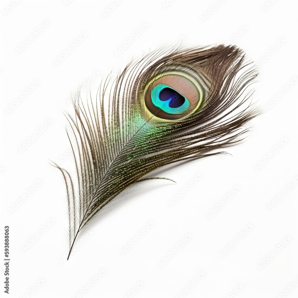 Obraz premium Peacock feather on white background