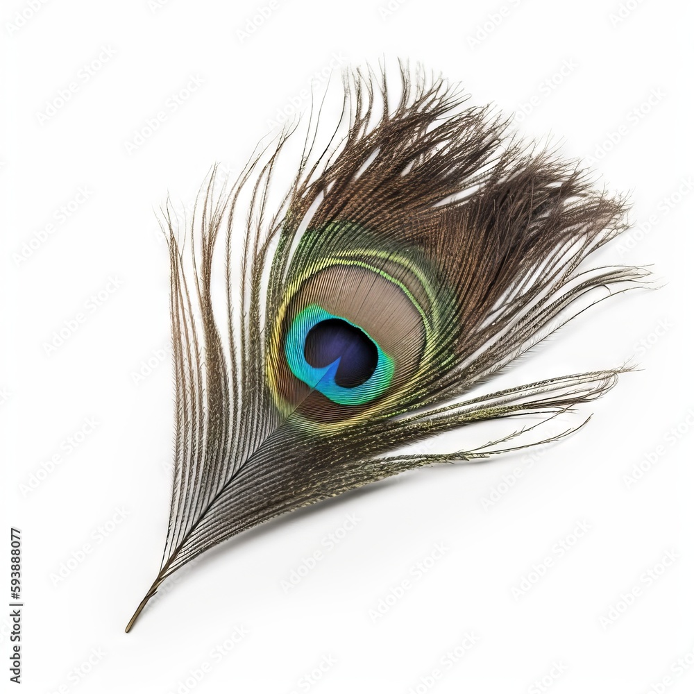 Fototapeta premium Peacock feather on white background