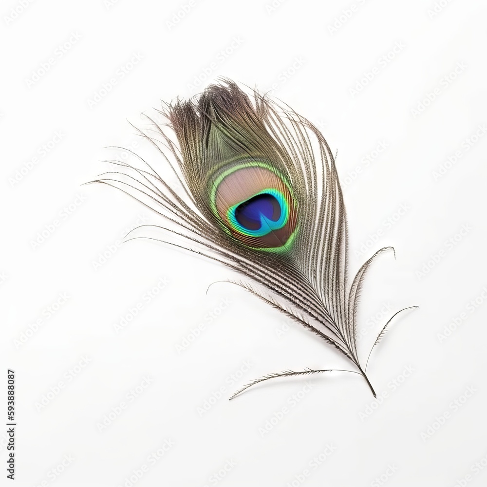 Obraz premium Peacock feather on white background