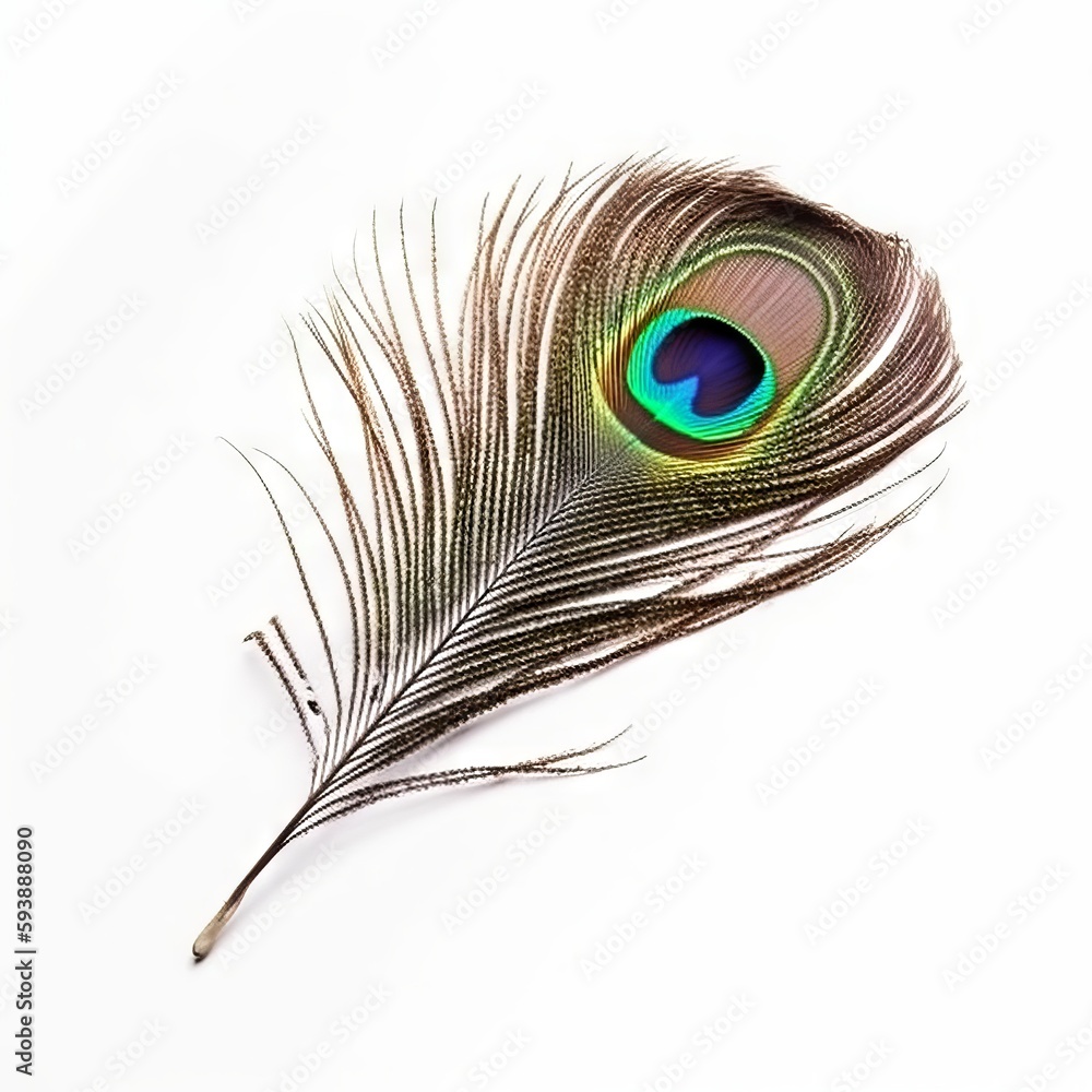 Fototapeta premium Peacock feather on white background