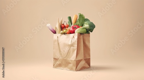 shop paper package with vegetables. fresh food delivery concept. generative ai