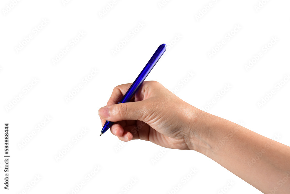 Close-up of a woman's hand holding a pen and writing gesture isolated on a transparent background Close-up of a woman's hand holding a pen and writing gesture isolated on a transparent background