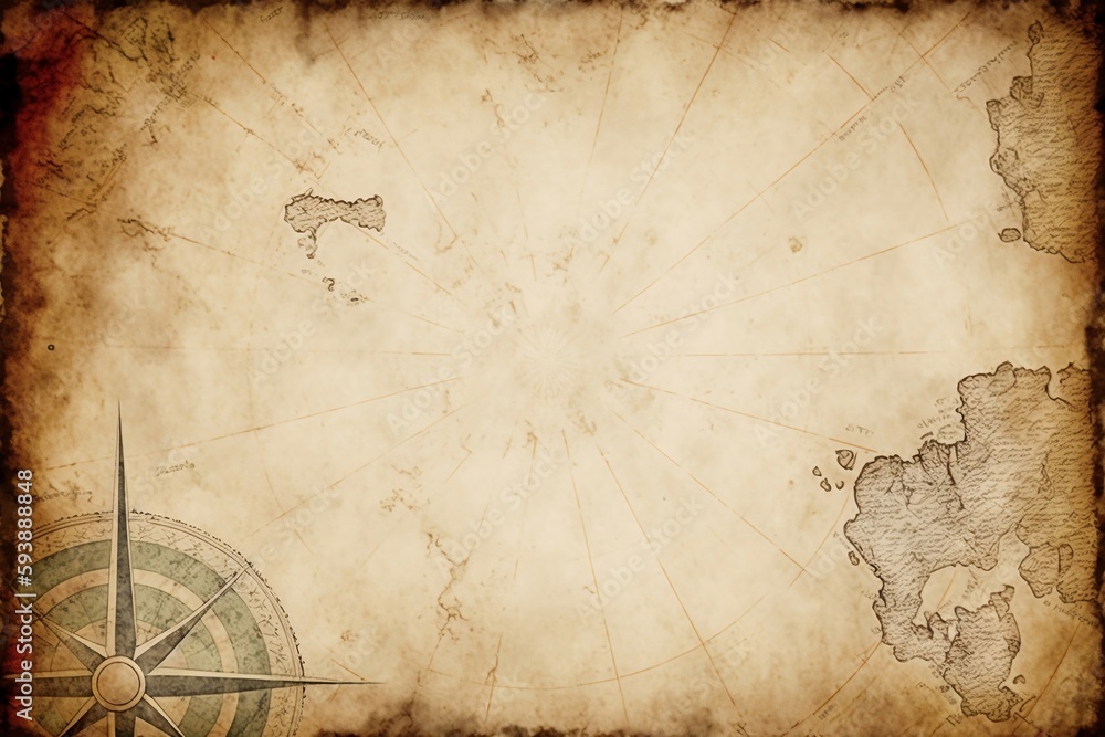 Background of old nautical chart. Generative AI - obrazy, fototapety, plakaty 