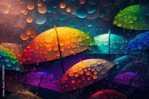 Colorful umbrellas background. Generative AI